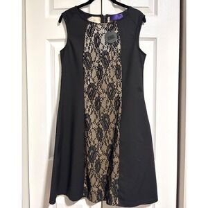 P. Luca Milano Womens Black Lace Panel Sleeveless Shift Dress New with Tags MED
